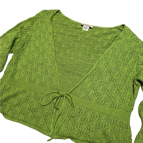 Vintage Choices Petite Green Crochet Tie Front Cardigan Sweater Made in USA PXL - Picture 2 of 8